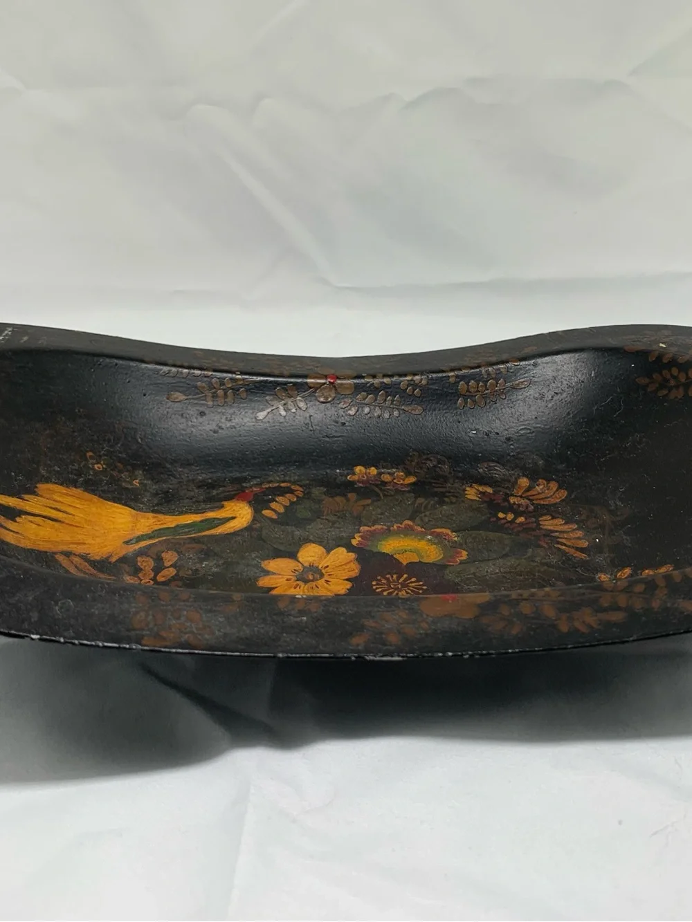 Hand-Painted Floral Black Decorative metal Tray with Yellow Accents
